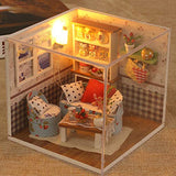 CONTINUELOVE DIY Miniature Doll House Kit - Wooden Miniature Dollhouse Model Kit - with Furniture,Voice-Activated Lights and Dust Cover - The Best Toy Gift for Boys and Girls(Warm Memories)
