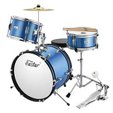 Eastar Kids Drum Set 16 inch 3-Piece, Junior Drum Set Kit with Throne, Cymbal, Pedal & Drumsticks,Metallic Blue (EDS-280Bu)