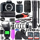 Canon EOS Rebel T7i DSLR Camera Kit with Canon 18-55mm & 75-300mm Lenses + 420-800mm Telephoto Zoom Lens + Battery Grip + TTL Flash (Upto 180 Ft) + Comica Microphone + 128GB Memory + Accessory Bundle