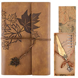 Ceuku Brown Leather Journal Notebook and Feather Quill Pen Set Maple Leaf Refillable Leather Journal with Kraft Paper A5 Leather Journal for Women Men Boys GirlsTravelers Artists Birthday Xmas Gift