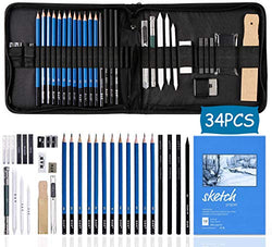 Electomania 34 Piece Kit Sketching and Drawing Pencils Set,Art Supplies Drawing Kit,Graphite Charcoal Professional Pencils Set, Kids & Adults (34)