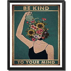 IXMAH - Be Kind To Your Mind Women Poster Wall Art Canvas Print Inspirational Quote Painting for Living Room Bedroom Bathroom Decor 16x24 inch Vertical Unframed