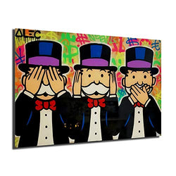 FireDeer Alec Monopolies See No Evil Hear No Evil Speak No Evil Poster Painting On Canvas Bedroom Wall Art Decoration Pictures Home Decor (Framed,24x36inch)