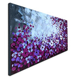 Hand Painted 3D Purple Flower Wall Art on Canvas Abstract Oil Painting Modern Texture Floral Artwork for Home Office Interior Decor