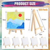 100 Pack Mini Canvas Mini Stretched Canvas with Wooden Easels 4 x 4 in Mini Canvas for Painting Mini Canvas and Easel Art Canvas Painting Kit for Kids Teenagers Acrylic Pouring Oil Paint Water Color
