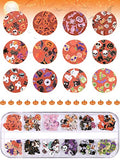 Kalolary Halloween Nail Art Sequins, 3D Skull Spider Pumpkin Bat Ghost Witch Stickers for Acrylic Nails, Halloween Wood Pulp Glitter Flakes for Nail Art Decorations