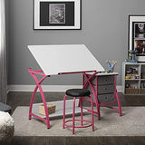 Offex 2 Piece Venus Craft Table with Angle Adjustable Top and 20.5" H Matching Padded Stool, Pink/White - Great for Home, Office, Kids Room and More