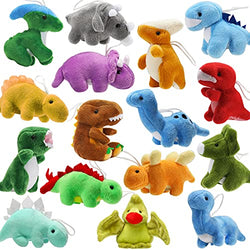 16 Pack Plush Dinosaurs, Mini Dinosaur Figures Assortment Keychain Toy, Soft Dino Stuffed Animal Set Gifts for Kids, Great for Stocking Stuffers, Doll Machine, Toddler Party Favors, Valentine Bulk