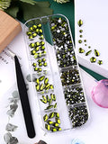 EBANKU Olive Green Nail Rhinestones for Nails Crystals Flat Back Diamonds for Nails Gems Hearts Bows Round Nail Art Rhinestones with Tweezers