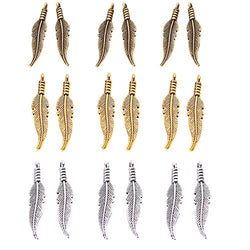 BESTCYC 100pcs 32 x 7mm Mixed Color Metal Alloy Mini Feather Charms Pendants for Jewelry Making