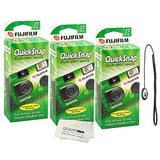 Fujifilm QuickSnap Flash 400 Disposable 35mm Camera (3 Pack) Bonus Hand Strap + Quality Photo Microfiber Cloth