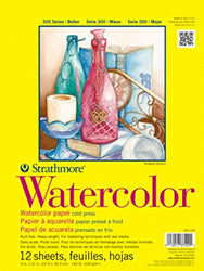 Strathmore 360-118 300 Series Watercolor Pad, Cold Press, 18"x24" Tape Bound, 12 Sheets