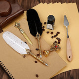 FunWr1te Quill Pen Ink and Wax Set - Feather Calligraphy Pen Set Includes 5 Nibs Sealing Stamp, 3 Colors Wax Seal Strips, Wood Handle Spoon, Gold Letter Opener, Black Dipping Ink and Candle (Red)