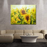 Canvas Wall Art - Sunflowers in Oil Painting Style - Modern Wall Decor Gallery Canvas Wraps Giclee Print Stretched and Framed Ready to Hang - 24" x 36"