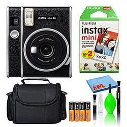 Fujifilm Instax Mini 40 Instant Film Camera (Black) Bundle with (20) Instax Mini Instant Film Shots + Padded Carrying Bag + (4) Rechargeable Batteries + Deluxe Cleaning Kit