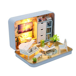 WYD Mark Iron Box Miniature Theater Micro Landscape Doll House Hand Assembled Doll House Kit Mother's Day Father's Day Birthday Gift (Blue)