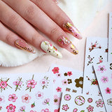 Cherry Blossom Nail Art Stickers 3D Flower Nail Decals Pink Floral Peach Blossom Design Self Adhesive Spring Summer Nail Stickers for Women DIY Acrylic Nail Decoration Manicure Tip