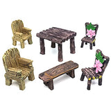 Trasfit 6 Pieces Miniature Table and Chairs Set, Fairy Garden Furniture Ornaments Kit for Dollhouse Accessories, Home Micro Landscape Decoration (Style C with Flower)