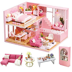 TuKIIE DIY Miniature Dollhouse Furniture Kit, 1:24 Scale Mini Wooden Doll House Accessories Plus Dust Proof & Music Movement for Kids Teens Adults(Warm Moment)