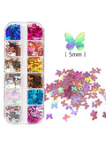 Holographic Butterfly Nail Art Glitter Sequins 3D Thick Sheet Glitter Laser Butterfly Glitter for Acrylic Nail Design Nail Art Sequins Ultra Thin Face Body Decorative (Glitter Sequins-12pcs)