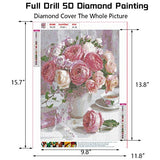 Flower Diamond Painting Kits for Adult 5D DIY Diamond Painting by Numbers Kits Round Full Drill Pink Floral Art Kits Home Decor with Crystal Painting Home Wall Decoration 12x16 inch