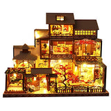 Dollhouse Miniature with Furniture, DIY Wooden Doll House Kit Japanese-Style Plus Dust Cover and Music Movement, 1:24 Scale Creative Room Idea Best Gift for Children Friend Lover P006 (Yaquan's Court)