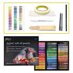 Mungyo Gallery Soft Oil Pastels Set of 48 with drawing materials (Sandpaper, Blending tortillon, Chalk holder, Masking tape, Color chart, Blending Tissue paper, Colored pencil)