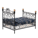 OPLLER 1: 12 Miniature Bedroom Furniture Metal Bed with Mattress Accessory Black