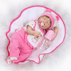 Pinky Reborn 17 Inch 43cm Baby Doll Sleeping Real Lifelike Baby Toddler Realistic Newborn Dolls Baby Girl with Cradle Xmas Gift