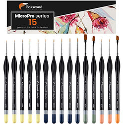 Foxwood Miniature Paint Brushes, 15pc Fine Detail Paint Brush Set for Precision Art, Miniature Figurines, or Scale Models. Suitable for Acrylic, Watercolor, Gouache, or Oil Paints.