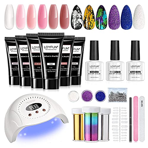 Buy modelonesPoly Nail Gel Kit - 6 Colors with 48W Nail Lamp Poly Extension  Gel Clear Pink Nude White Builder Nail kits with Slip Solution Glitter All  In One Complete Nail Kit