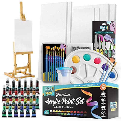 KEFF Painting Kit Supplies - Acrylic Paint Set for Adults and Kids with  Tabletop