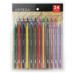 ARTEZA 24 Woodless Colored Pencils Set, Soft Core, Pre -Sharpened, Art Coloring Pencils
