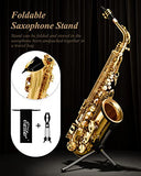 Eastar Alto Saxophone EAX-21, Gold Lacquer E Flat Sax with Full Kit Travel Bag, Foldable Stand and Cleanning Kit, for Beginner/Students, Top Quality Brass Engraving and Gorgeous Sound