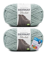 Bernat Blanket Yarn - Big Ball (10.5 oz) - Smoky Green - 2 Pack Bundle with Bella's Crafts Stitch Markers