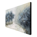 Winter Snow Landscape Wall Art Hand Painted Blue Tree Oil Painting Countryside Nature Artwork