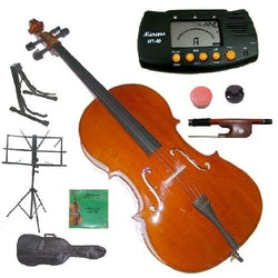 Merano 1/2 Size Student Cello with Bag and Bow+2 Sets of Strings+Cello Stand+Black Music Stand+Metro Tuner+Rubber Mute+Rosin