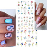 Flowers Nail Art Stickers Spring Summer Nail Water Decals Transfer Foil Lavender Tulip Rose Butterfly Letter Watercolor Flower Leaf Nail Design Sticker Manicure DIY Decoration for Women 12PCS