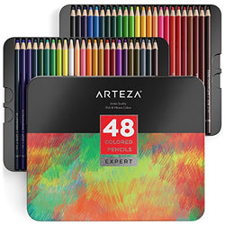 ARTEZA Colored Pencils, Professional Set of 48 Colors, Soft Wax-Based Cores, Ideal for Drawing Art,
