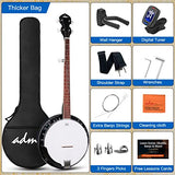 ADM 5 String Banjo Guitar Kit with Remo Drum Head and Geared 5th Tuner, 24 Bracket Beginner Banjoe Set Gift Package with Free Lessons & Starter Accessories for Adult Teenager (Large-Blueburst)