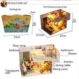 ROBOX Miniature Dollhouse DIY Kits 1/24 Scale Mini House Wooden Craft Models Miniature House Kit Tiny House Modern Loft with Furniture，Dust Cover and Led Light