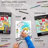 Arteza Kids Coloring Book and Pencils Set, 8.5x11 Inch, Transportation Illustrations, 50 Double-Sided Sheets, 100lb Paper, 12 Double-Ended Colored Pencils in 24 Colors, Kids Activities Art Supply