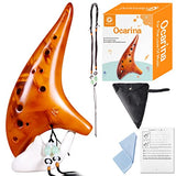 Genround Ocarina, 12 Hole Alto C Zelda Ocarina, Unique Natural Smoked Ocarina, With Beginner's Study Instruction and Protective Bag, Includes Lanyard & Wipe, Collectible, Gift Ideas（Amber）