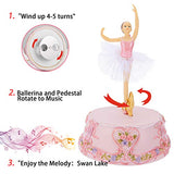 Septwonder Musical Box Ballerina and Bow Figure Mechanical Resin Ballerina Figurine Round-Shaped Rotating Hand-Painted Dancing Ballet Girl Plays Music Swan Lake, Ballet Collection, 7" H, 4" W