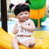 PURSUEBABY 14 inch Waterproof Reborn Babies Dolls Full Body Vinyl Baby Dolls Girls Leer with Blue Eyes Realistic Toddler Reborn Baby Dolls Washable with Black Hair