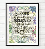 Psalm 46:5, Proverbs 31:25, Esther 4:14, Luke 1:45 Christian Art Prints for Her, Set of 4, Unframed, Bible Verse Scripture Wall Decor Poster, 8x10 Inches