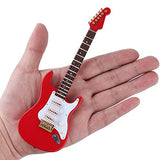 Dselvgvu Wooden Miniature Electric Guitar with Stand and Case Mini Musical Instrument Miniature Dollhouse Model Birthday Present (Electric Guitar:Red, 7.09"x2.27"x0.54")