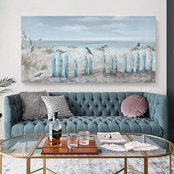 Big Wall Art for Living Room Extra Large Hand-painted Beach Oil Painting Ocean Sea Bird Seagull Canvas Artwork Framed Seascape Coastal Picture for Office Bedroom Decor 60x30inch