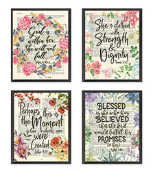 Psalm 46:5, Proverbs 31:25, Esther 4:14, Luke 1:45 Christian Art Prints for Her, Set of 4, Unframed, Bible Verse Scripture Wall Decor Poster, 8x10 Inches