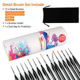 Detail Paint Brushes Set,15Pcs Miniature Paint Brush,Professional Fine Art Paint Brushes Kits,with Triangular Handle,Holder and Travel Bag,Suitable for Acrylic,Oil,Watercolor,Face,Nail,Model Painting